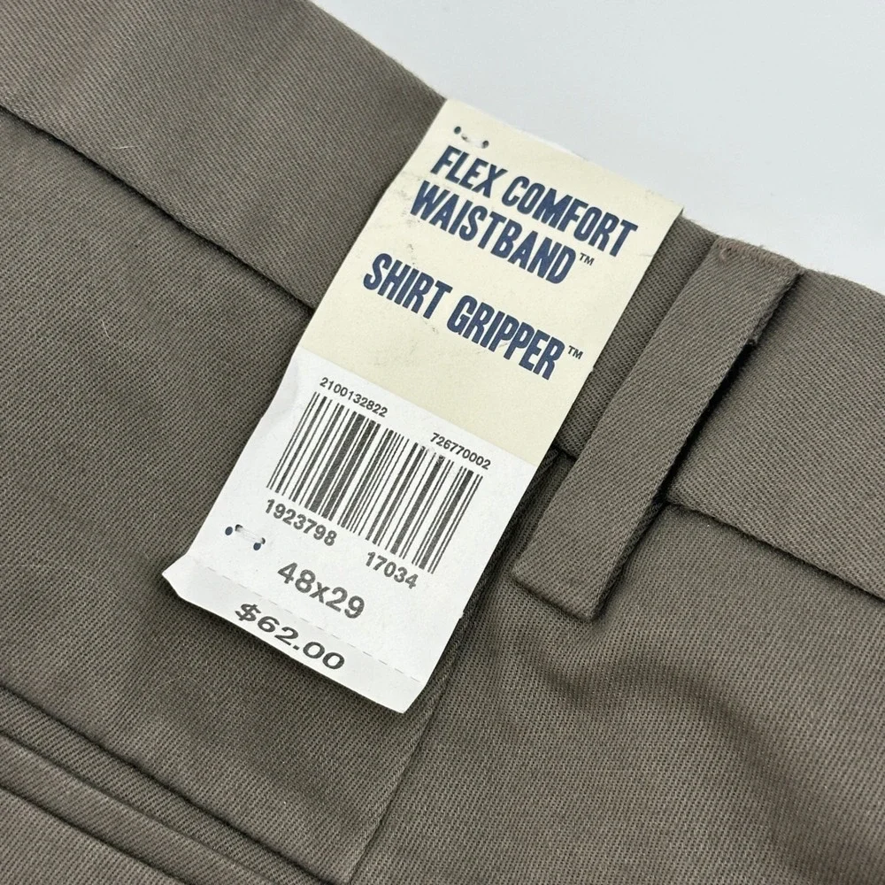 Dockers Pleated Khaki Pants Mens 48x29 Brown Classic Fit Stretch Flex Waistband